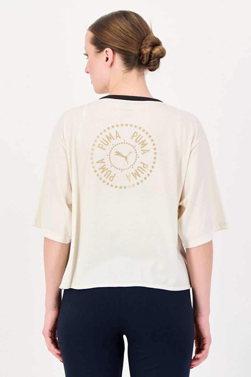 PUMA Women Sportswear Fit Short Sleeve Training Top, Beige - Image 3